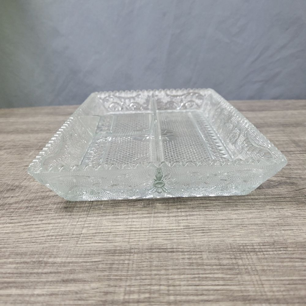 Cut Glass Clear Divided Compartment Serving Tray - Picture 4 of 10